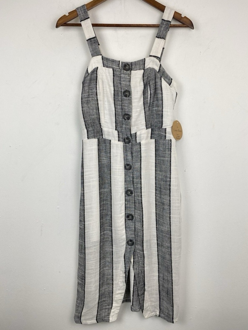 URBAN Romantics Black and White Striped Button-Front Midi Dress